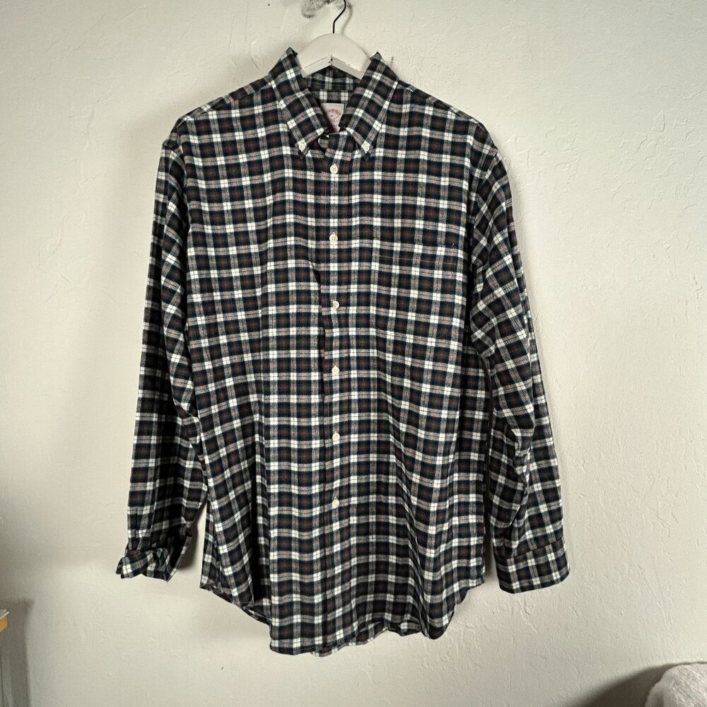 Brooks Brothers 346 Mens Plaid Button-Up Shirt Medium Green Cotton Long Sleeve
